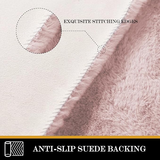 Latepis Light Pink Fluffy Rug 5x7 Washable Non-Slip Faux Rabbit Fur Fuzzy Shag - Image 4
