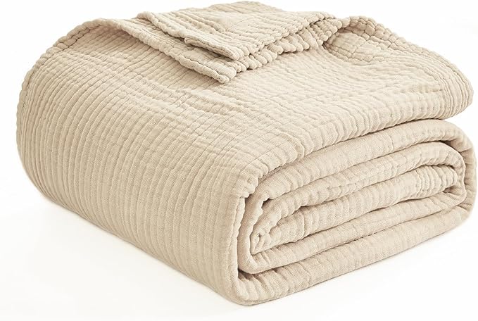 EMME Cotton Blanket Queen Size for Bed Soft Muslin Bed Blankets 90"x90" Light - Image 9
