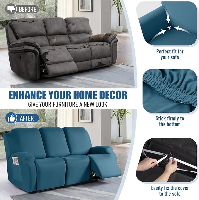 TAOCOCO Recliner Sofa Slipcover, 3 Pieces Polyester Fabric Stretch Sofa Covers - Image 4
