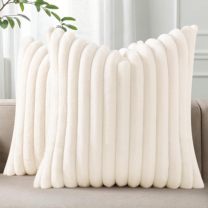 Pallene Faux Fur Plush Throw Pillow Covers 24x24 Set of 2, Luxury Soft Fluffy by PALLENE