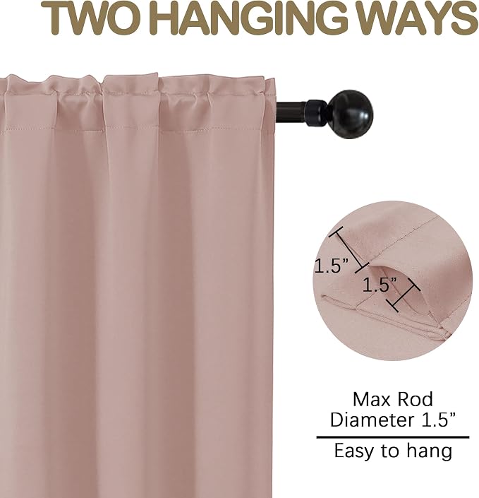 OVZME Blush Pink Curtains for Small Window Treatment, Light Blocking Short - Image 4