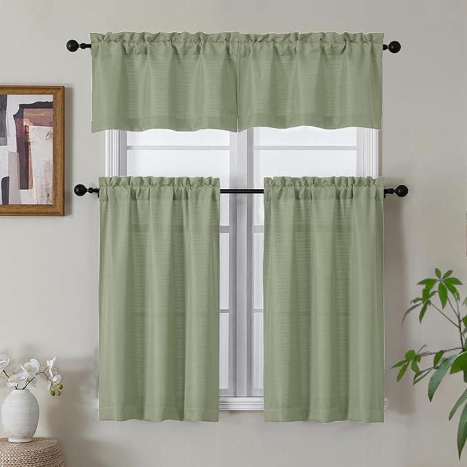Gwine Light Green Valance for Windows, Light Filtering Faux Linen Textured - Image 2