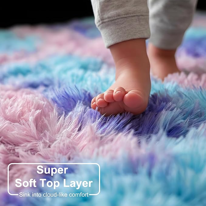 Amdrebio Purple Rainbow Rugs for Bedroom Girls Room Decor, Soft Fluffy Cute - Image 4