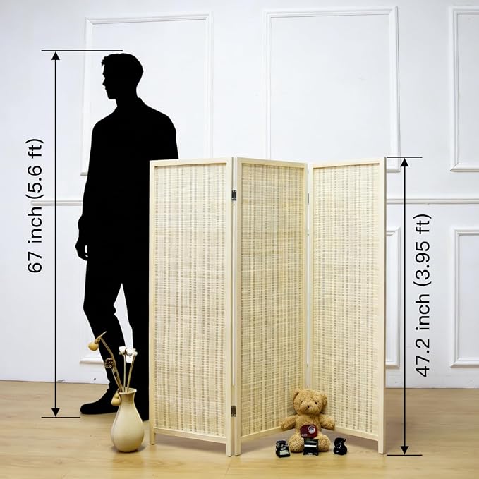 Furnnylane 3 Panel Short Room Divider Screen, Small Bamboo Panel Divider - Image 2