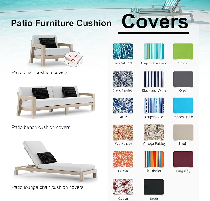 NettyPro Outdoor Bench/Swing Cushion Slip Cover 42 x 18 x 3 Inch, Water - Image 8
