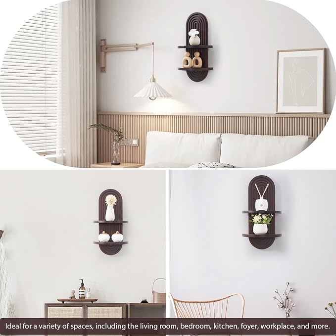 SweetSage Boho Wall Shelf with Arched Wood Design Mid-Century Rainbow Decor - Image 7