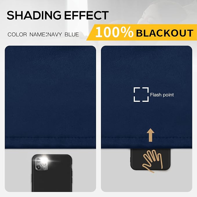 Yakamok Navy Blue Curtains 100% Blackout Curtains - Image 2