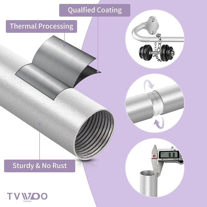 TVWOO Silver Wrap Around Curtain Rods:5/8 Inch Blackout Adjustable Window - Image 4