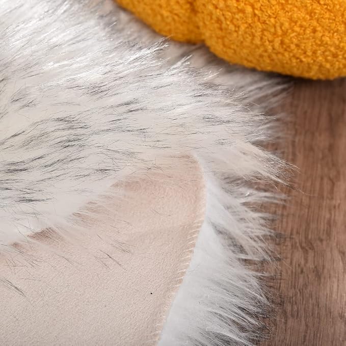 ORINOVA White and Grey Faux Shaggy Fur Rug - Image 4