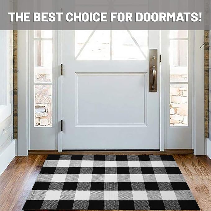 IOHOUZE Cotton Buffalo Plaid Check Rug Outdoor Doormat 27.5 x 43 Inches - Image 10