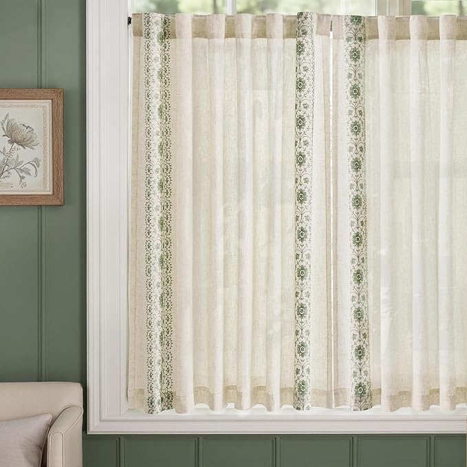 jinchan Small Window Curtains 45 Inch Length Linen Cafe Curtains - Image 5