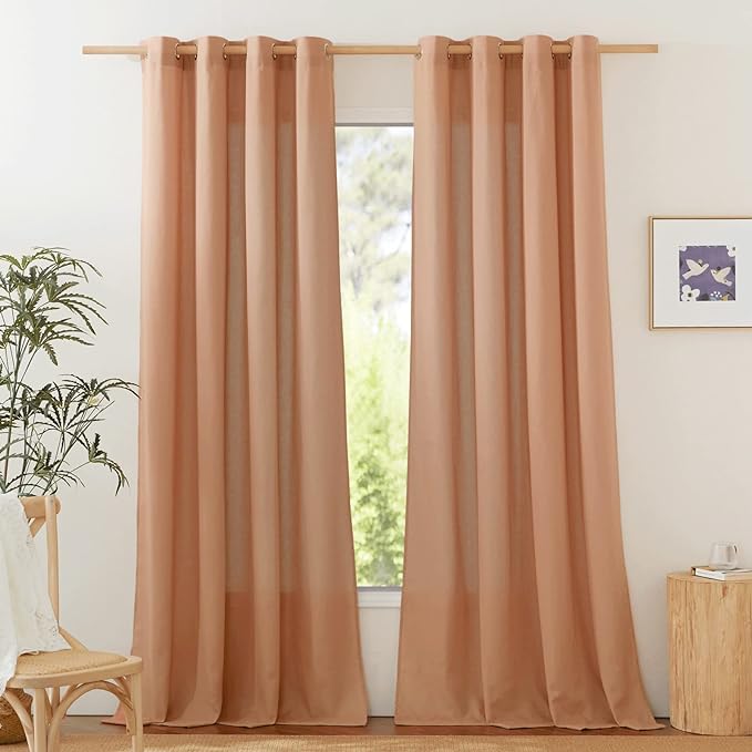 NICETOWN Linen Flax Semi Sheer Curtains 94" Length, Grommet Window Treatments by NICETOWN