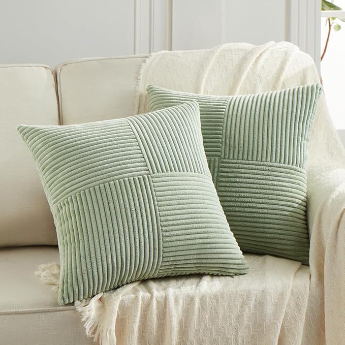 Fancy Homi 2 Packs Sage Green Decorative Throw Pillow Covers 22x22 Inch by Fancy+Homi