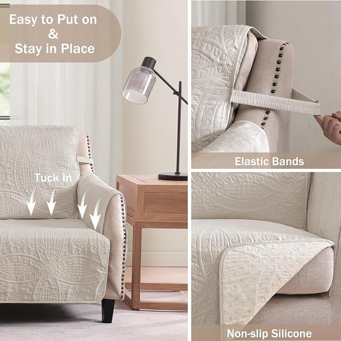 Quilted Beige Grand Sofa Couch Covers, Soft Cozy Couch Protector - Image 5