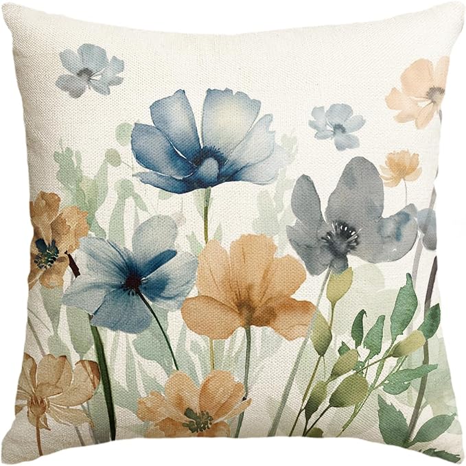 AVOIN colorlife Poppy Flowers Chinoiserie Spring Throw Pillow Cover, 18 x 18 by AVOINcolorlife