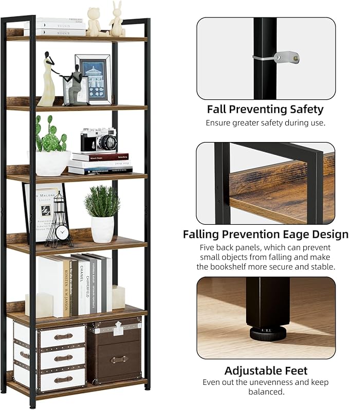 NUMENN Bookshelf, 6 Tier Bookshelves, Home Office Bookcase Shelf Storage - Image 5