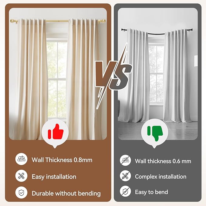 Gold Curtain Rod for Windows 28 to 48 Inch, 2 Pack 5/8 Inch Diameter Adjustable - Image 4