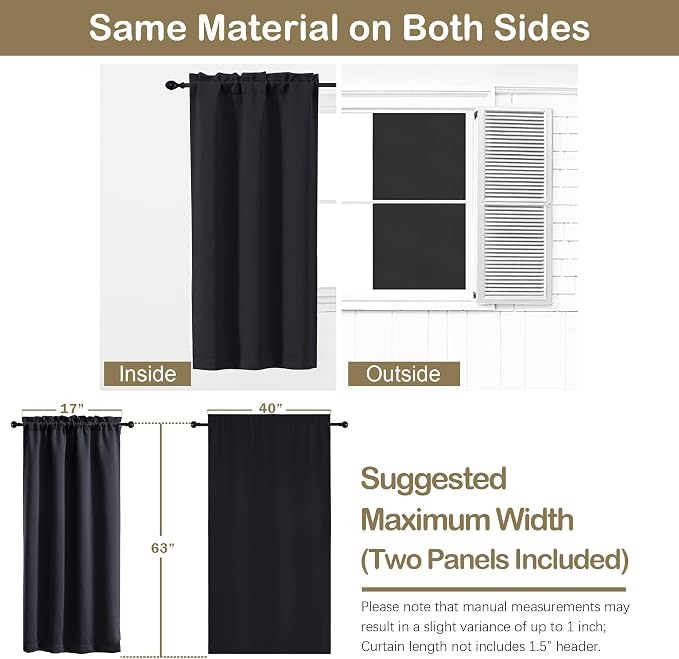 OVZME Black Blackout Curtains for Bedroom 63 Inch Length 2 Panels, Protect - Image 2