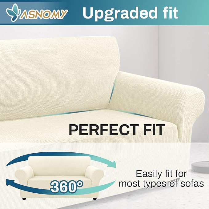 Asnomy Sofa Covers for 2 Cushion Couch Stretch loveseat Covers Slipcovers - Image 5