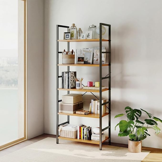 DUMOS 5 Tiers Bookshelf, Classical Book Shelf, Tall Display Shelves in Living - Image 2
