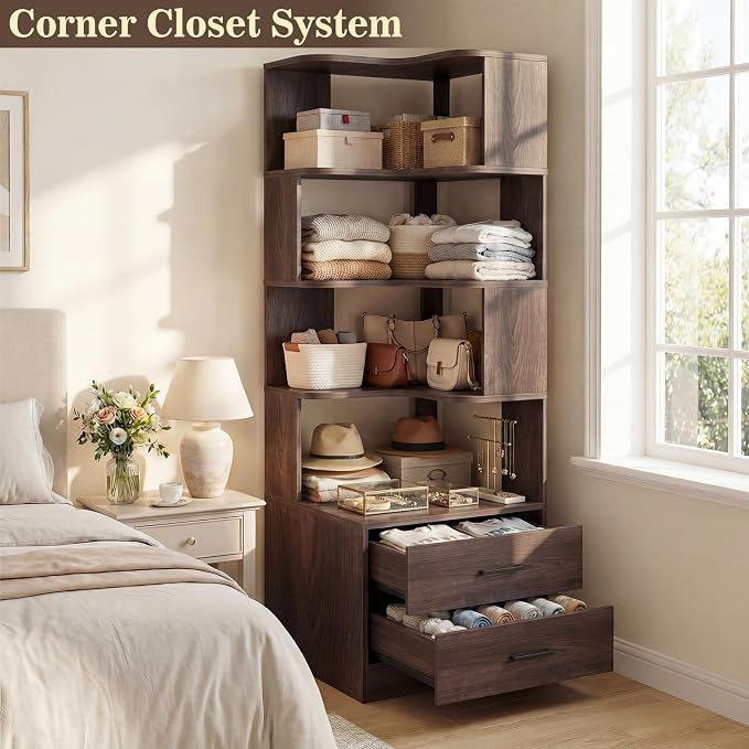 Armocity Corner Bookshelf with Drawers, 7 Tier Corner Book Shelf Display - Image 8
