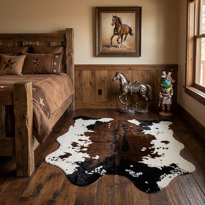 MustMat Brown Cow Print Rug 4'7''×5'3'' Faux Cowhide Rugs Cute Animal Printed - Image 5