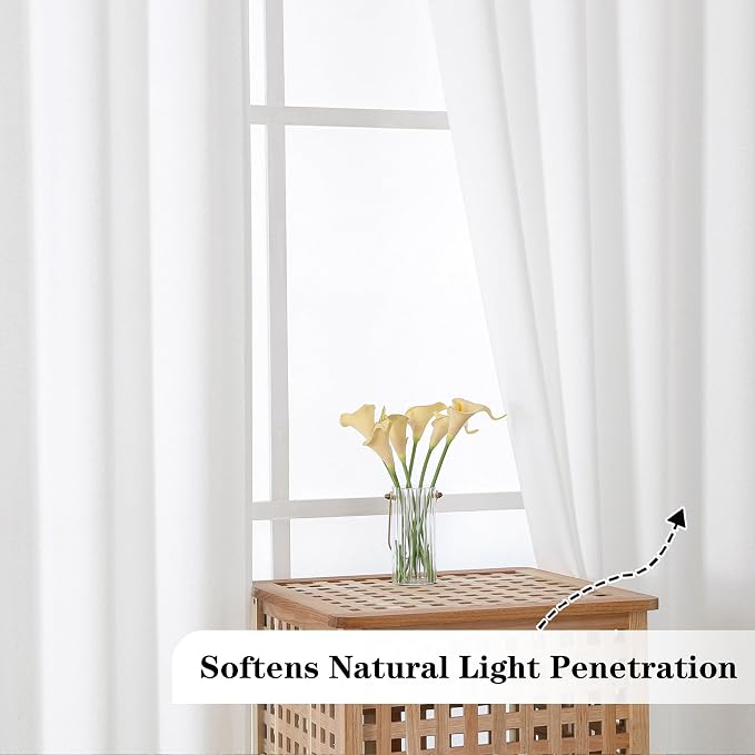 Chyhomenyc White Kitchen Curtain 24 Inch Length, Light Filtering Textured Small - Image 8