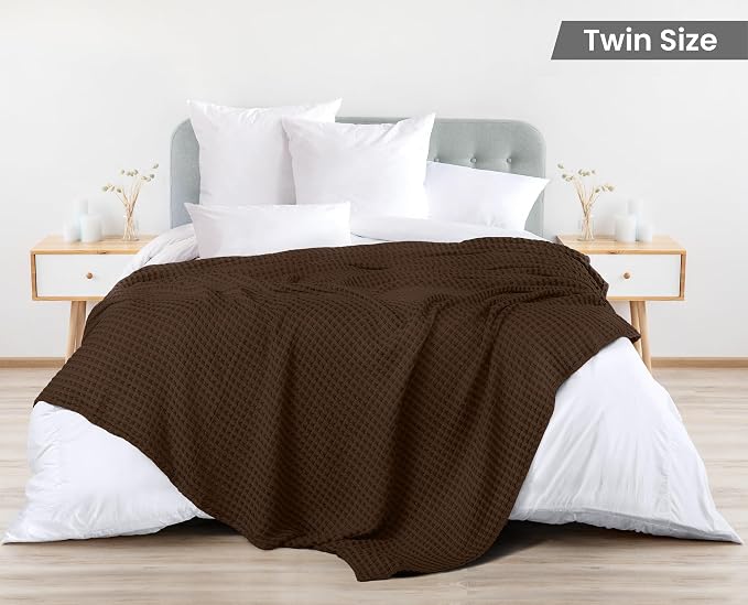 Utopia Bedding Brown 100% Cotton Waffle Blanket 300 GSM Soft Lightweight - Image 2