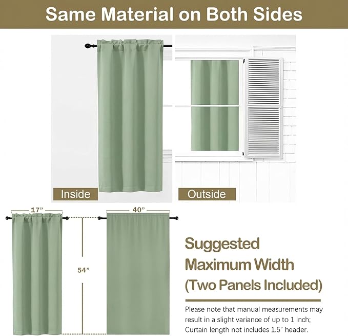 OVZME Light Green Short Blackout Curtains - Image 2