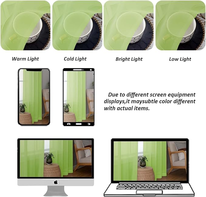 Chyhomenyc Sheer Curtains 36 inch Length 2 Panels Set, Light Filtering Voile - Image 4