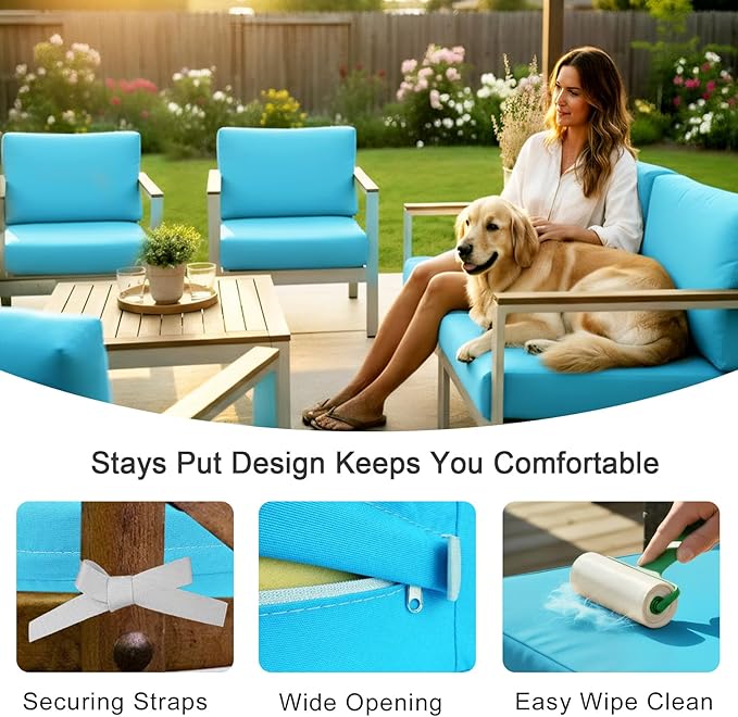 NettyPro Patio Cushion Covers Replacement Set 4 Water Repellent UV Resistant - Image 7