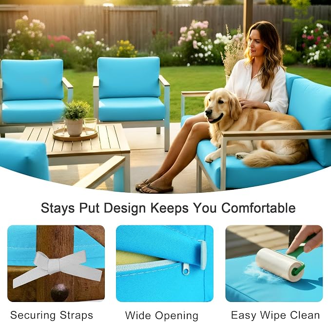NettyPro Patio Cushion Covers Replacement Set 4 Water Repellent UV Resistant - Image 7