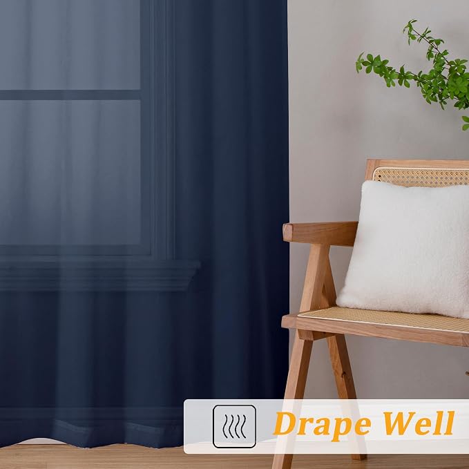 Gwine Navy Blue Sheer Curtains 63 Inch Length - Image 6