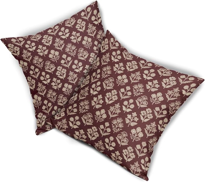 Burgundy Red Floral Pillow Covers 22x22 Inch Set of 2, Vintage Flower Block - Image 8