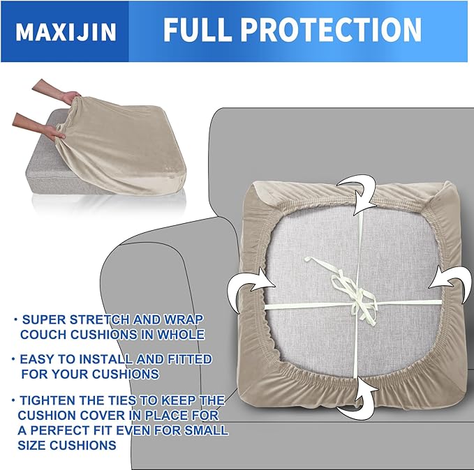 MAXIJIN Velvet Stretch Seat Cushion Covers Couch Cushion Cover - Image 4