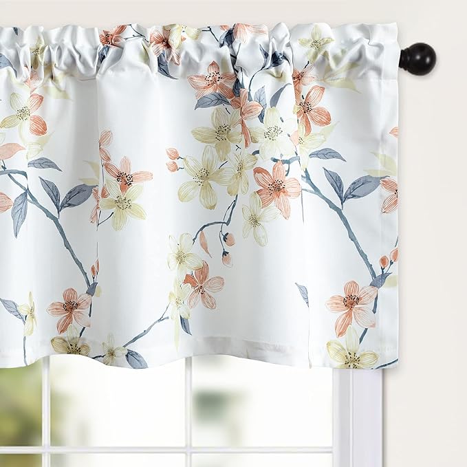 Leeva Rustic Kitchen Curtains Valances, Light Filtering Floral Valances by Leeva