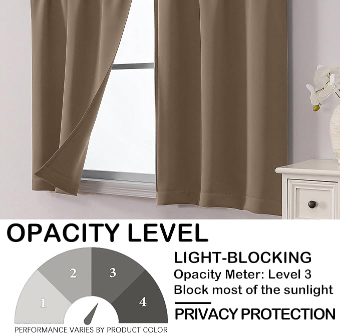 OVZME Brown Blackout Curtains for Small Window Treatment, Light Blocking Short - Image 6
