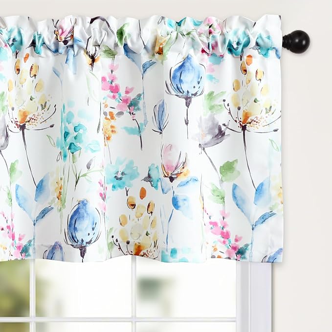Leeva Farmhouse Style Valances for Windows, Watercolor Flower Print Valance by Leeva
