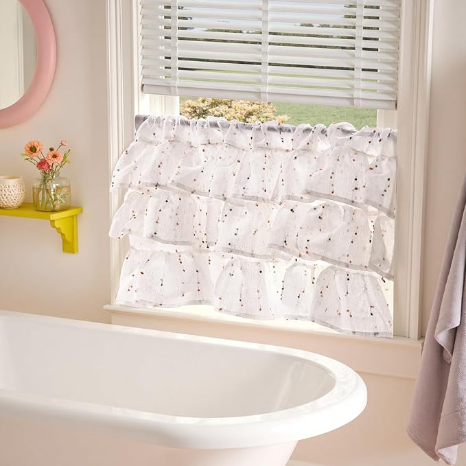 jinchan Ruffled Valance for Windows 18 Inch Mini Pom-Pom Voile Valance Curtains - Image 4