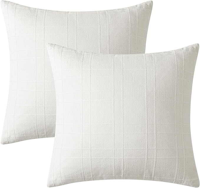 MIULEE Decorative Linen Check Euro Shams Throw Pillow Covers Neutral Farmhouse - Image 7