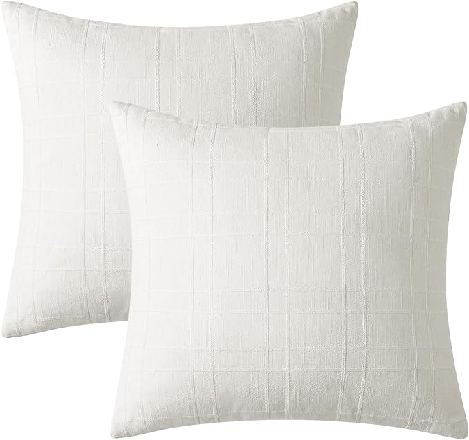 MIULEE Decorative Linen Check Euro Shams Throw Pillow Covers Neutral Farmhouse - Image 7