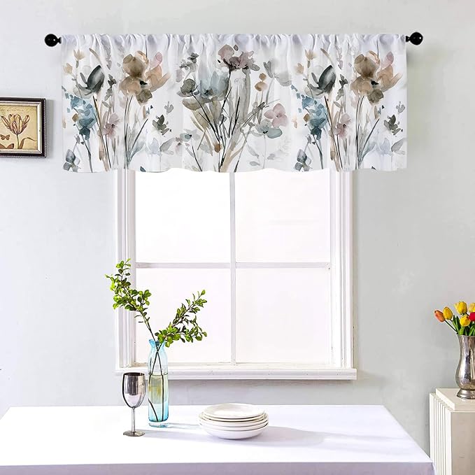 Farmhouse Kitchen Curtains Watercolor Flowers Design - Image 4