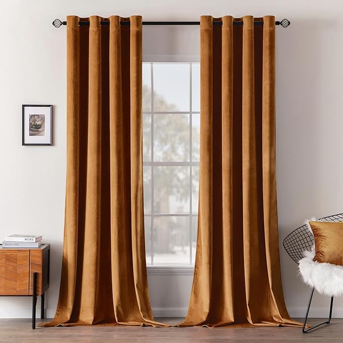 MIULEE Velvet Curtains Gold Brown Elegant Grommet Curtains Thermal Insulated by MIULEE