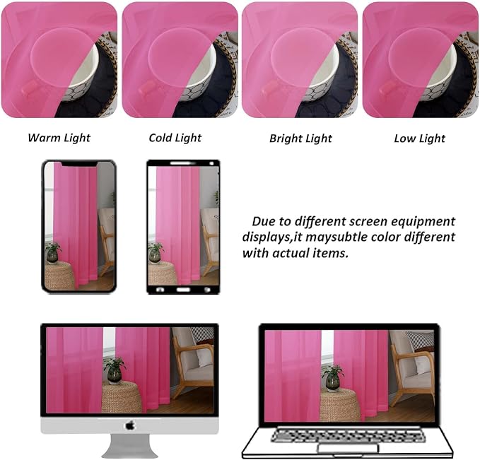 Chyhomenyc Hot Pink Sheer Curtains 30 inch Length 2 Panels, Light Filtering - Image 4