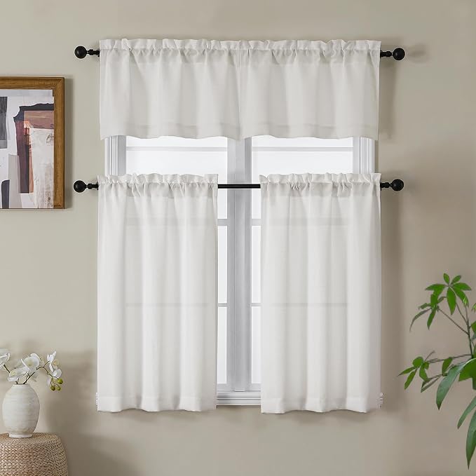 Gwine Ivory Valance for Windows, Light Filtering Faux Linen Textured Kitchen - Image 2