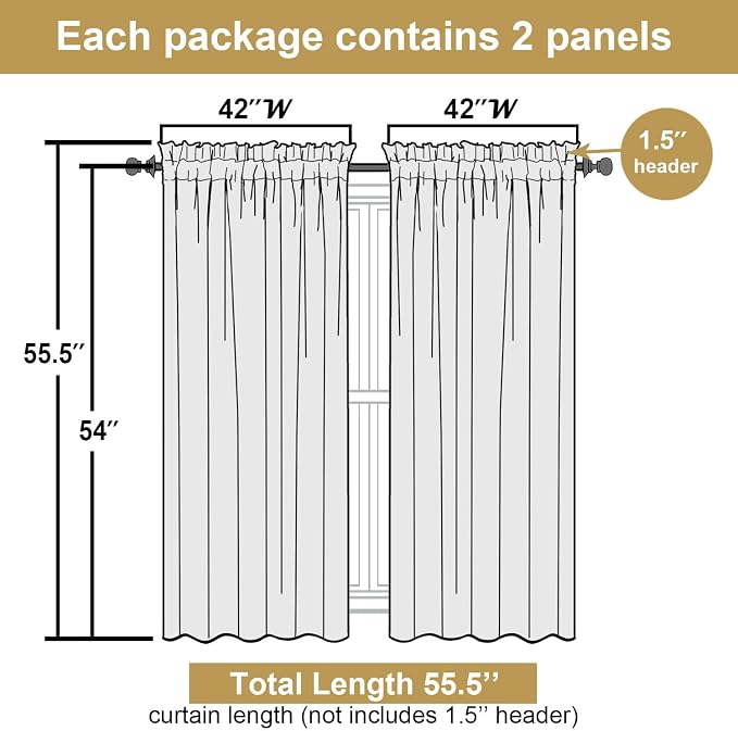 Lecloud Leia White Sheer Curtains 54 Inch Length 2 Panels, Voile Light - Image 3