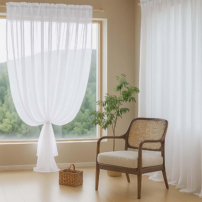 Sheer White Curtains 84 Inches Long 2 Panels, Elegant Airy Transparent Light - Image 8