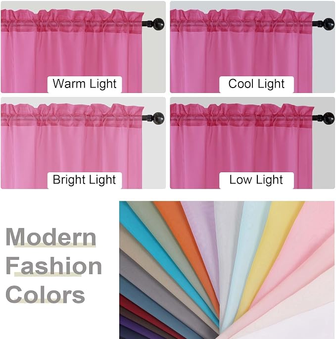 Hot Pink Sheer Curtain for Bedroom Living Room 78 Inches Long 2 Panels Set - Image 7