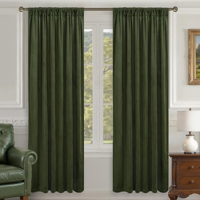 LAMIT Olive Green Velvet Curtains 80 Inch - Image 2