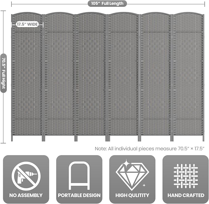 Folding Room Divider, Weave Fiber Privacy Screen, Extra Wide Room Screen - Image 3